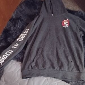 Gray Hoodie with Graphic and Text